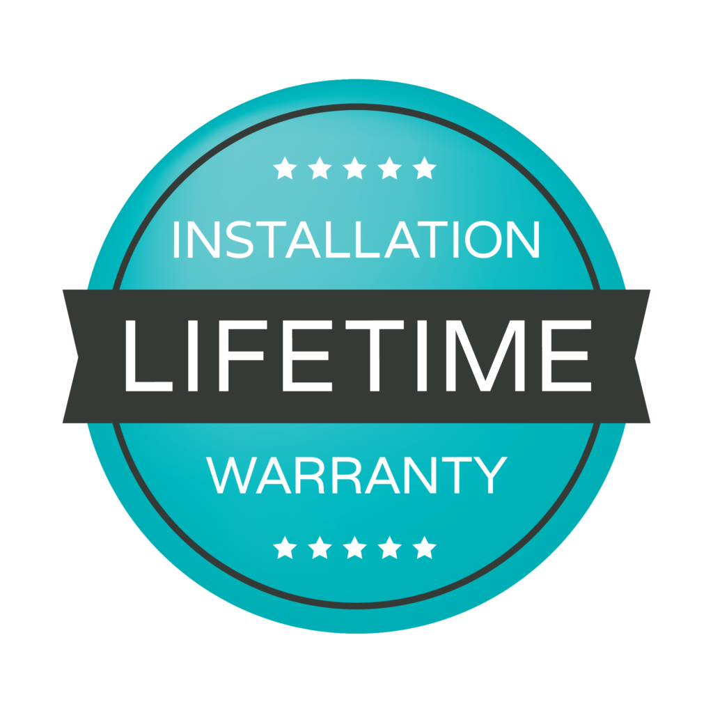 Lifetime warranty badge with stars.